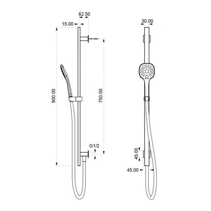 Aquas Ultra 3 Slide Shower Rail Set - Chrome - Cass Brothers
