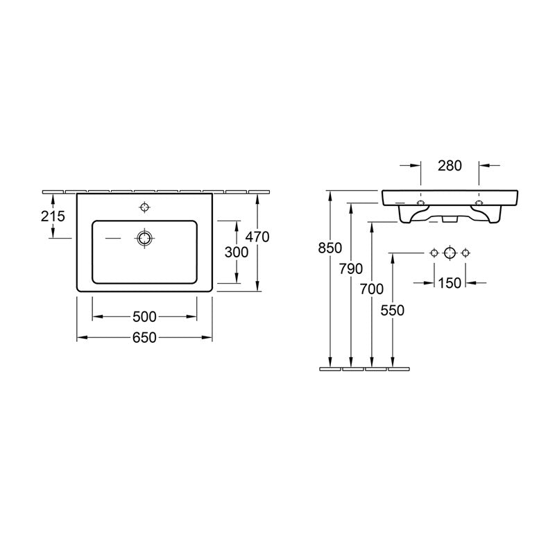 Villeroy & Boch Subway 2.0 650 Wall Basin Specification