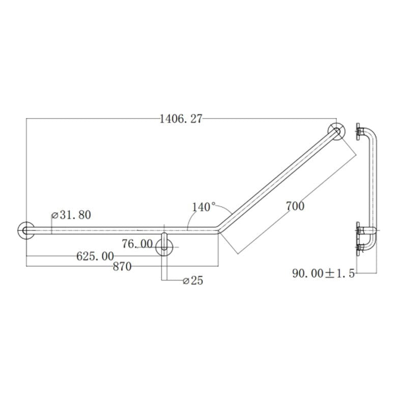 Argent Advantage 870 X 700 140 Degree Grab Rail Left Hand - Cass Brothers
