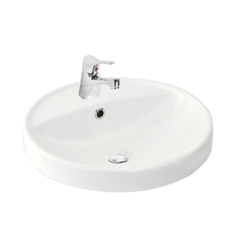 Argent Azure 450mm Round Counter Top Basin 1 tap Hole - Gloss White - Cass Brothers