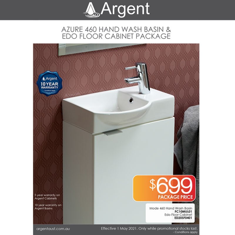 Argent Azure 460 Hand Wash Basin & Edo Floor Cabinet Package - Cass Brothers