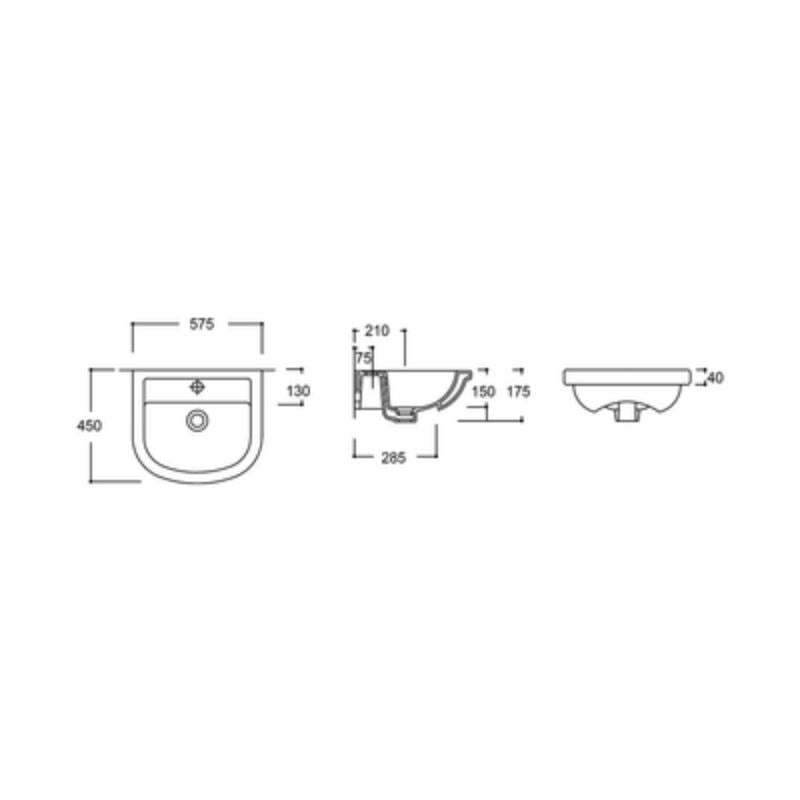 Argent Azure 580 Semi Recessed Basin 3 Tap Holes - Gloss White - Cass Brothers