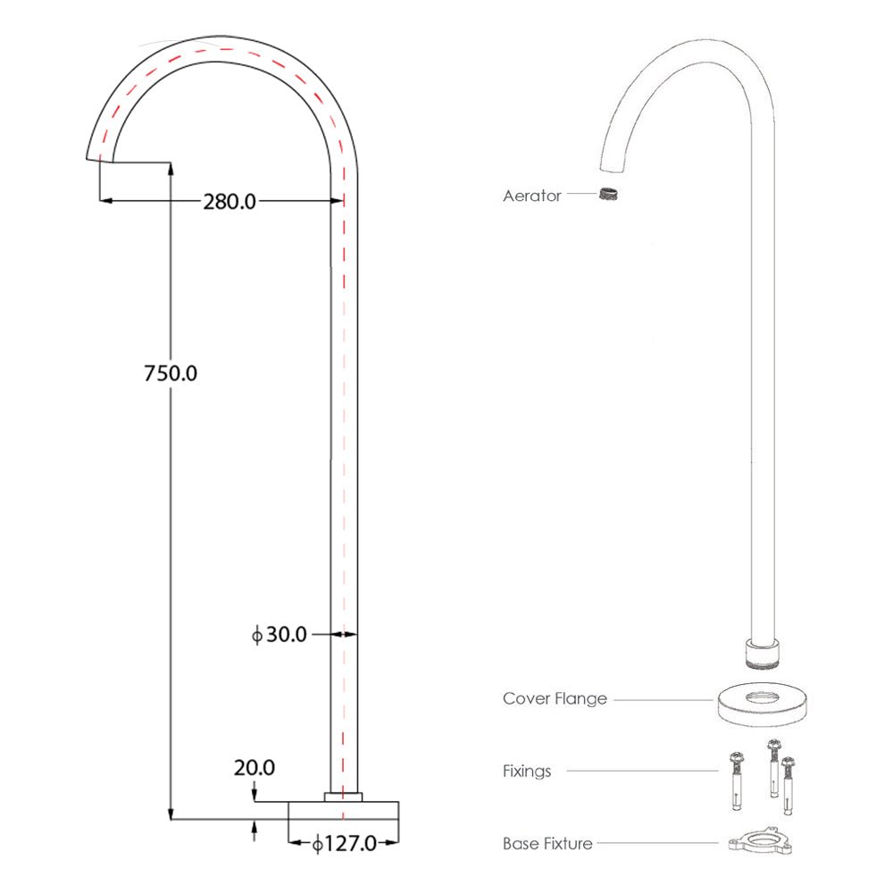 Argent Classic Freestanding Brushed Nickel Bath Spout - Cass Brothers