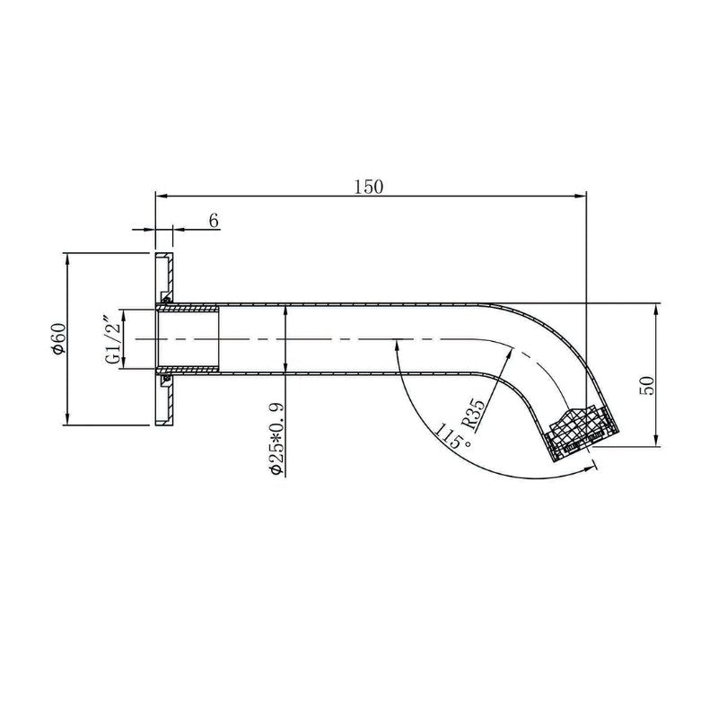 Argent Curve Neu 150 Bath Spout - Cass Brothers