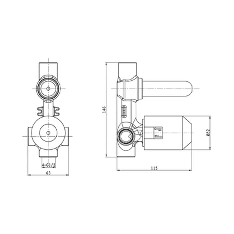 Argent Diverter Mixer Body Round - Gun Metal - Cass Brothers
