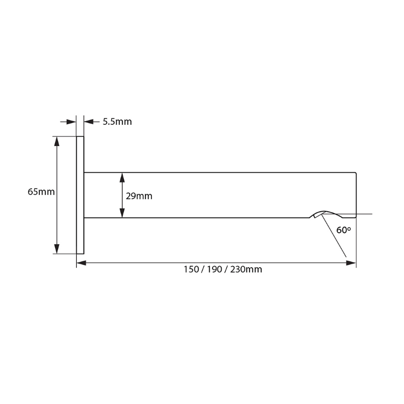 Argent Essential Bath Spout 190mm - Cass Brothers