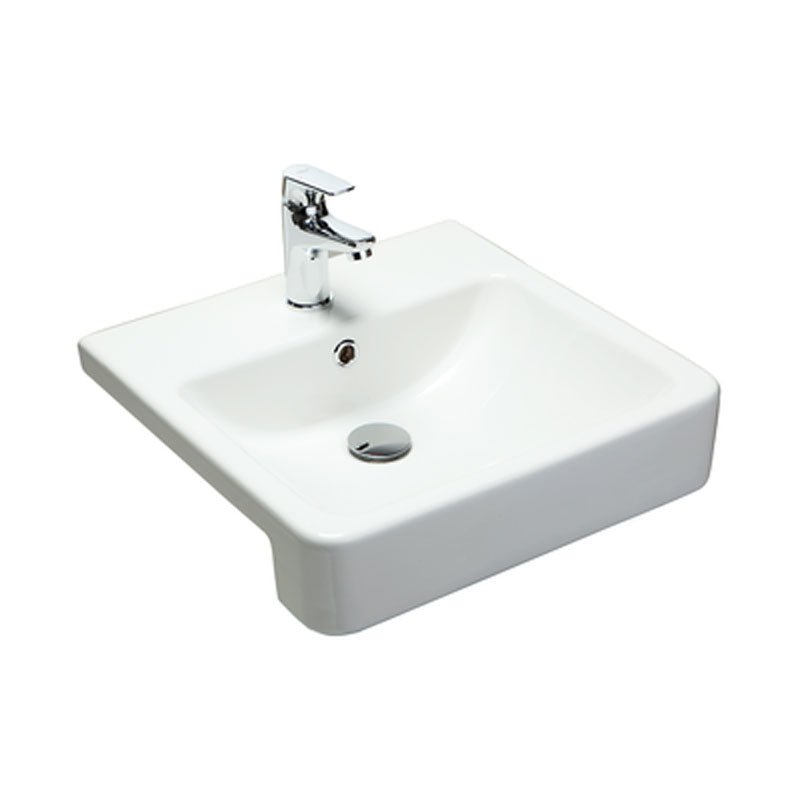 Argent Evo 450mm Square Semi-Recessed Basin 1 Tap Hole - Gloss White - Cass Brothers