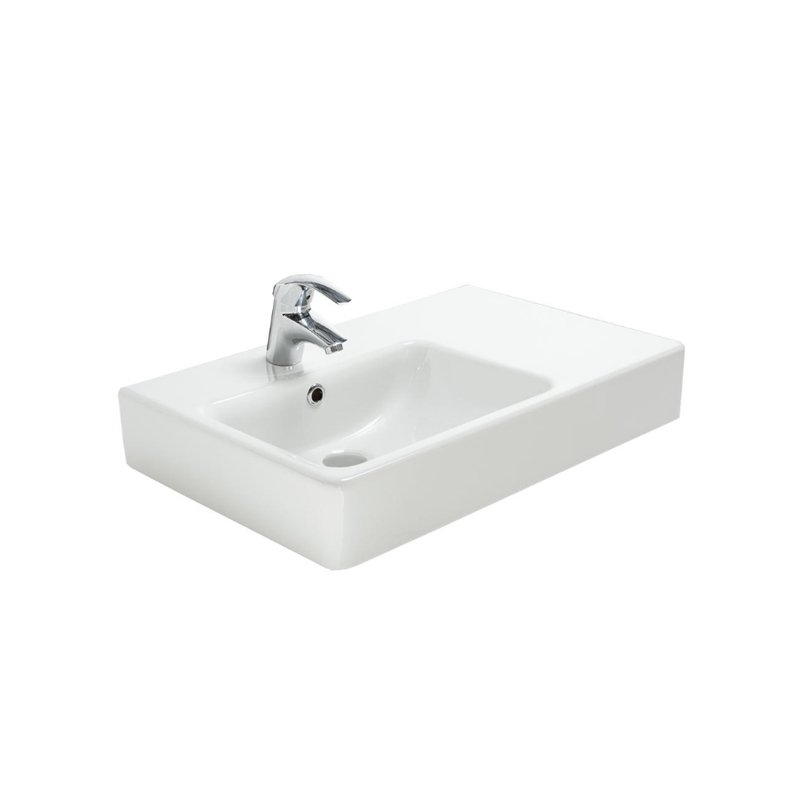 Argent Evo 650 Asymmetric Basin Left Hand Bowl RH Shelf - 1 Tap Hole - Gloss White - Cass Brothers