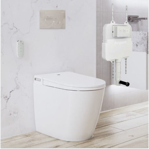 Argent Evo Wall Faced Smart Toilet Package Includes Grace Chrome Button