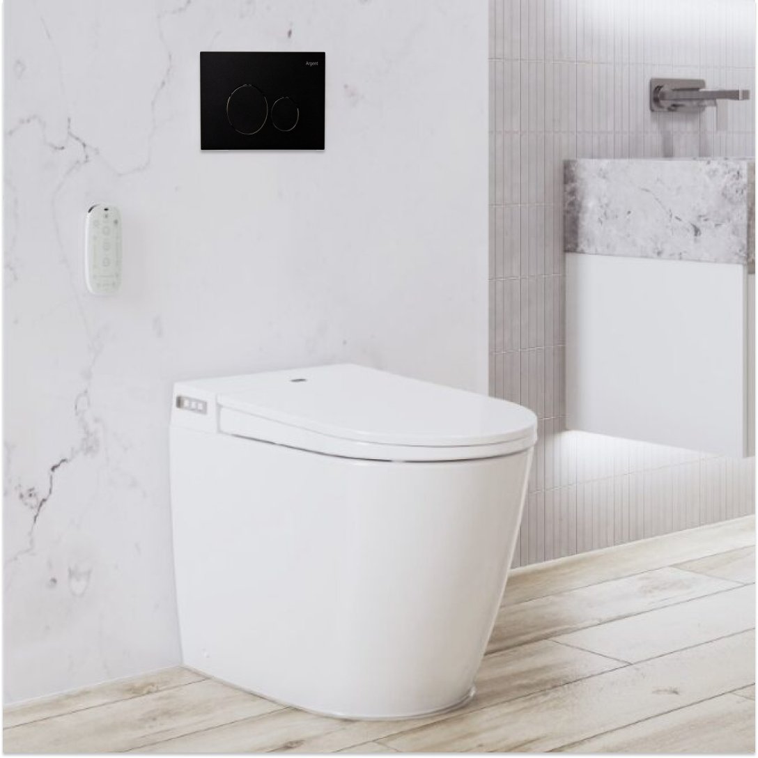 Argent Evo Wall Faced Smart Toilet Package Includes Grace Matte Black Button - Cass Brothers