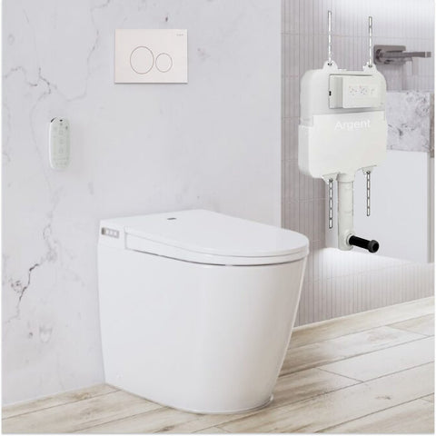 Argent Evo Wall Faced Smart Toilet Package Includes Grace Matte White Button