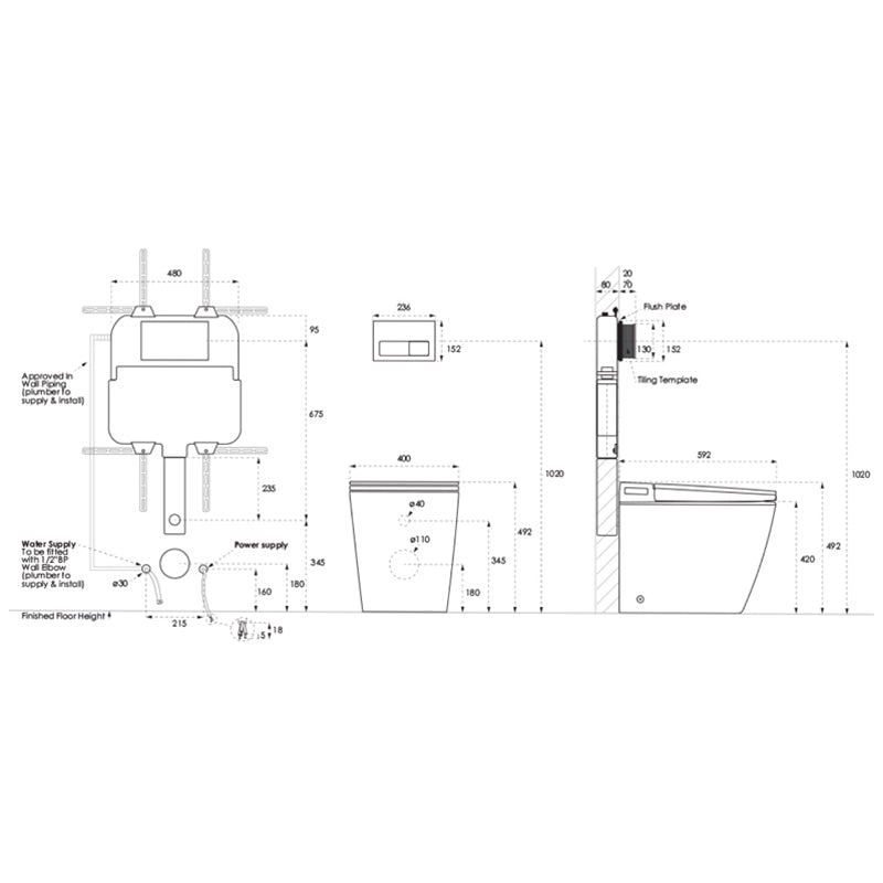 Argent Evo Wall Faced Smart Toilet Package Includes Grace Matte White Button - Cass Brothers