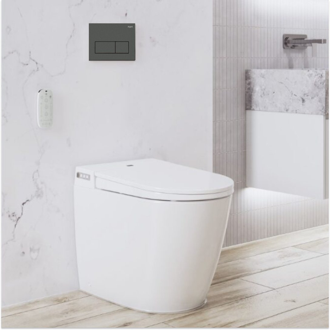 Argent Evo Wall Faced Smart Toilet Package Includes Kubic Gun Metal Button - Cass Brothers