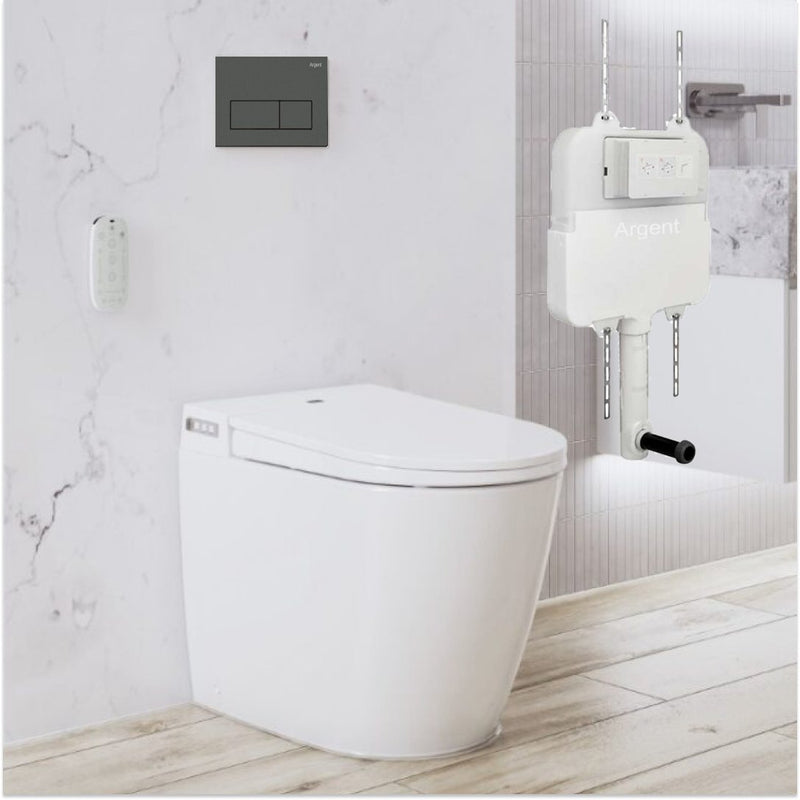 Argent Evo Wall Faced Smart Toilet Package Includes Kubic Gun Metal Button - Cass Brothers