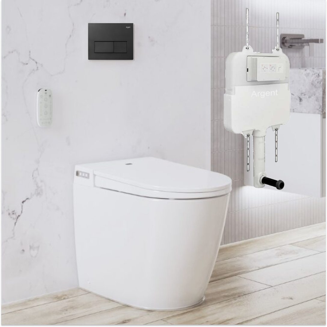 Argent Evo Wall Faced Smart Toilet Package Includes Kubic Matte Black Button - Cass Brothers