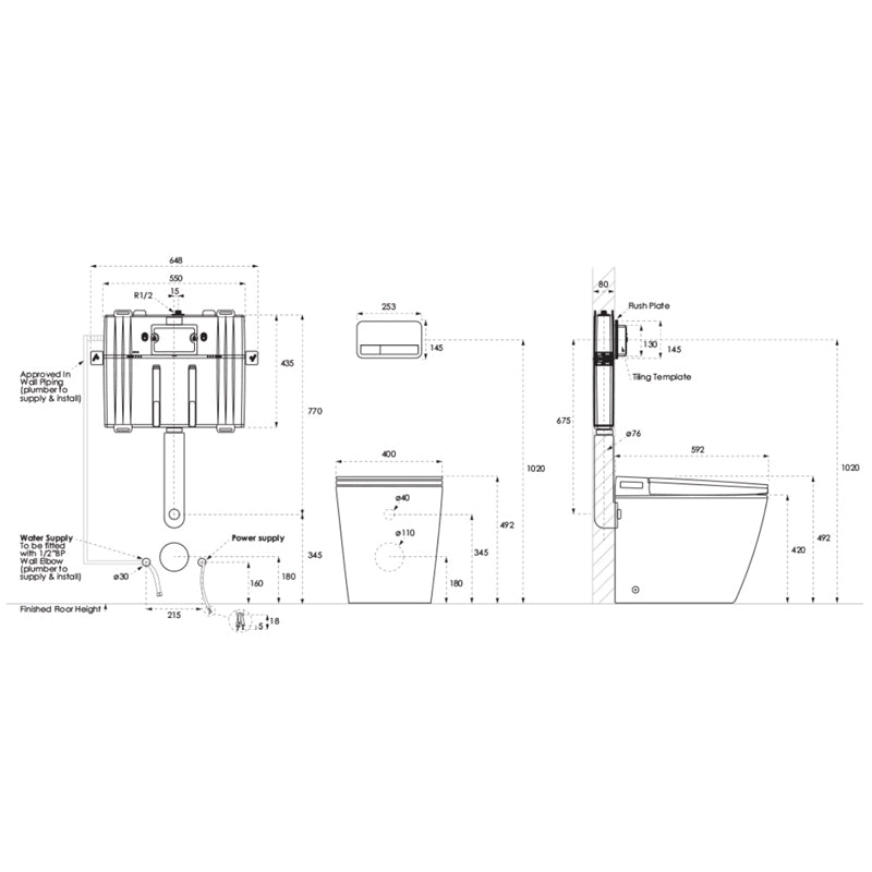 Argent Evo Wall Faced ViSmart Toilet Package Includes E100 Satin Button - Cass Brothers