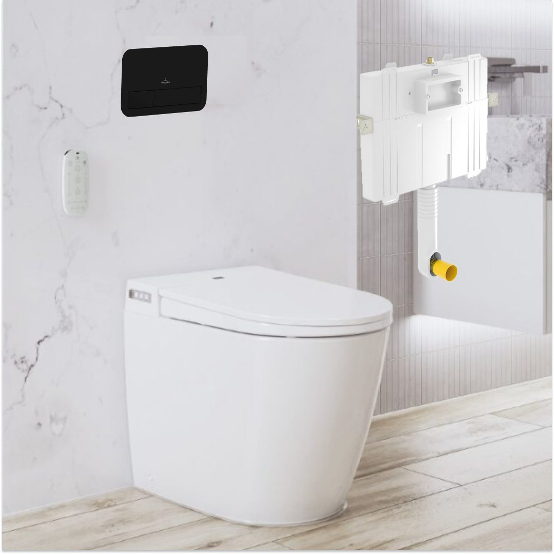 Argent Evo Wall Faced ViSmart Toilet Package Includes Matte Black E200 Button - Cass Brothers