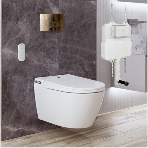 Argent Evo Wall Hung Smart Toilet Package Includes Grace Brushed Nickel Button