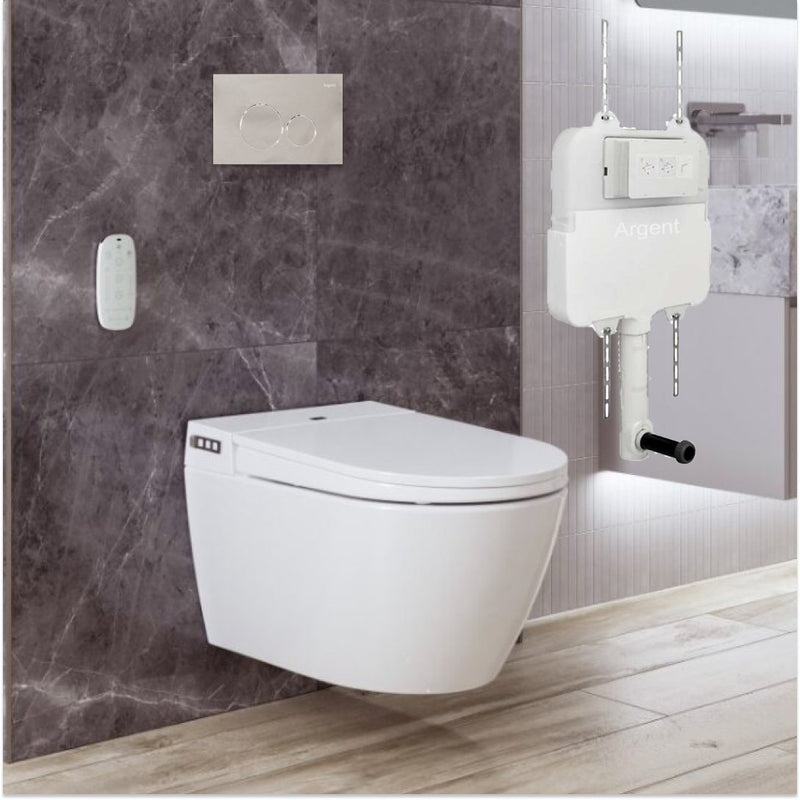 Argent Evo Wall Hung Smart Toilet Package Includes Grace Chrome Button - Cass Brothers