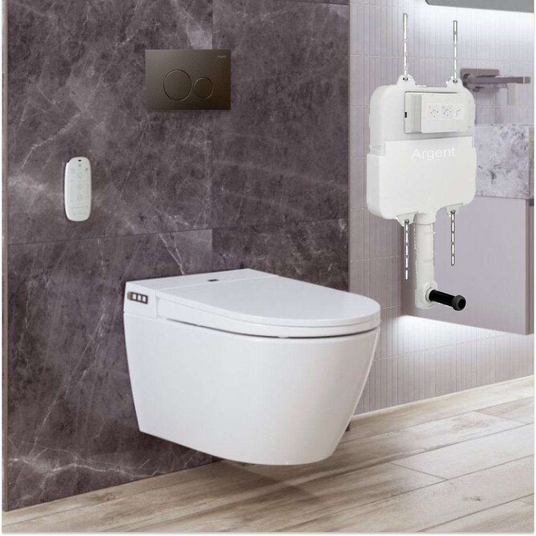 Argent Evo Wall Hung Smart Toilet Package Includes Grace Gun Metal Button - Cass Brothers