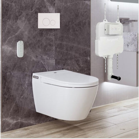 Argent Evo Wall Hung Smart Toilet Package Includes Grace Matte White Button