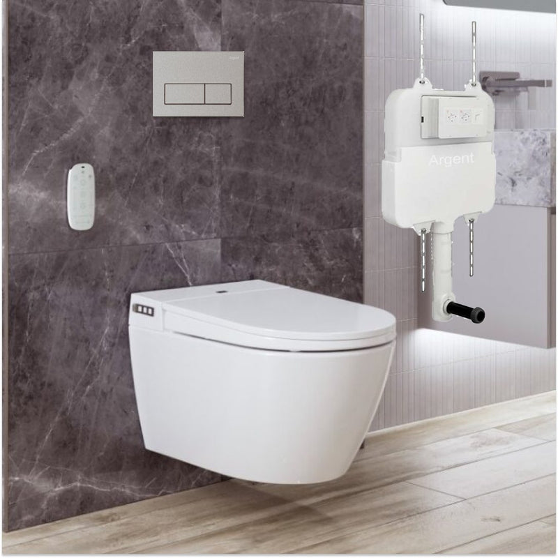 Argent Evo Wall Hung Smart Toilet Package Includes Kubic Brushed Nickel Button - Cass Brothers