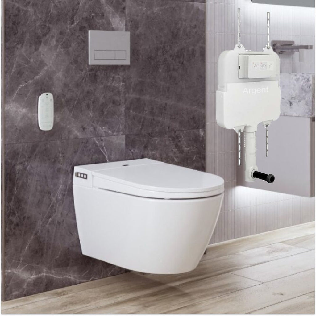 Argent Evo Wall Hung Smart Toilet Package Includes Kubic Chrome Button - Cass Brothers