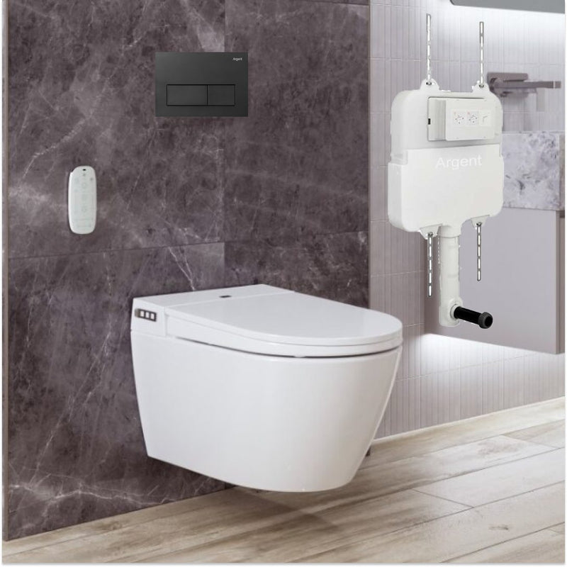 Argent Evo Wall Hung Smart Toilet Package Includes Kubic Matte Black Button - Cass Brothers