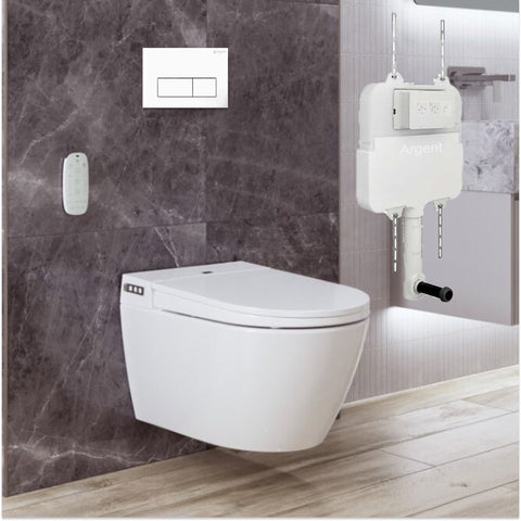 Argent Evo Wall Hung Smart Toilet Package Includes Kubic Matte White Button