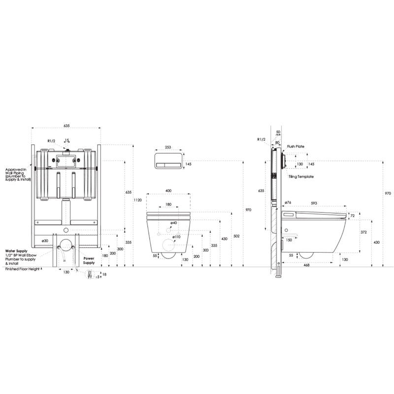 Argent Evo Wall Hung ViSmart Toilet Package Includes E200 Chrome Button - Cass Brothers