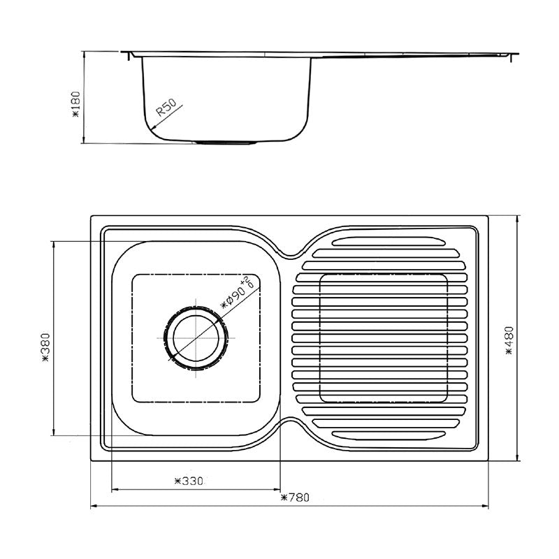 Argent Format 780 Sink Drainer - No Tap Hole - Cass Brothers