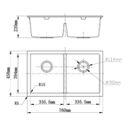 Argent Grace 760 Double Kitchen Sink Matte Black - 0 Taphole - Cass Brothers