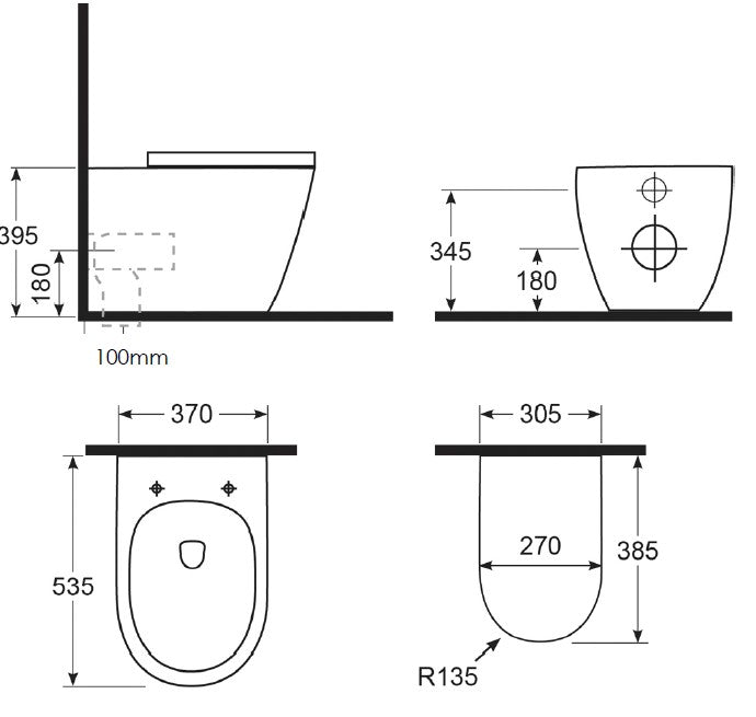 Argent Grace Neu Hygienic-Flush Wall Faced Toilet Matte Black - Cass Brothers