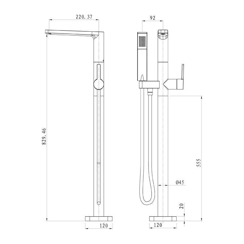 Argent Kubic Floor Mounted Bath Filler With Handpiece - Chrome - Cass Brothers
