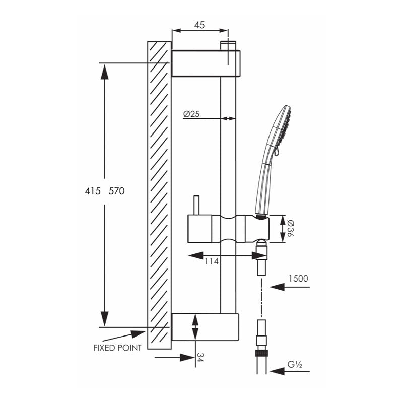 Argent Metro 100-600 Shower Rail Set - Chrome - Cass Brothers