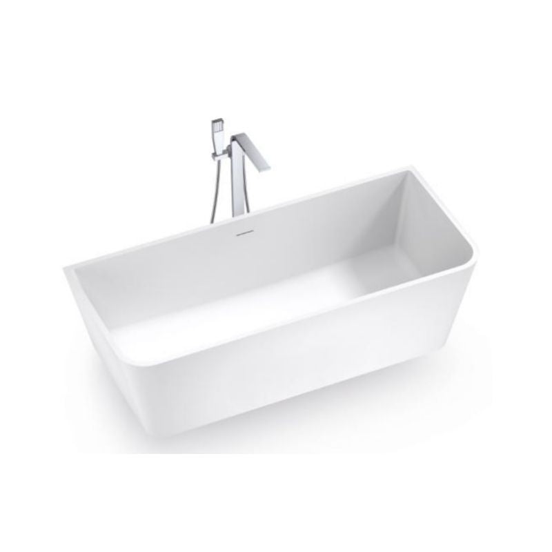 Argent Mirra 1500mm Back To Wall Freestanding Cast Stone Bath With Overflow - Silk White - Cass Brothers