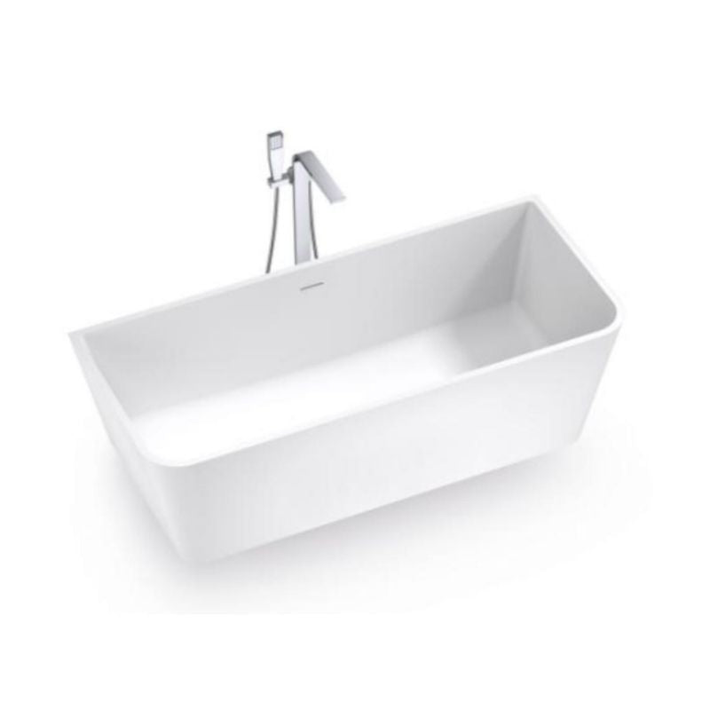 Argent Mirra 1650mm Back To Wall Freestanding Cast Stone Bath With Overflow - Silk White - Cass Brothers