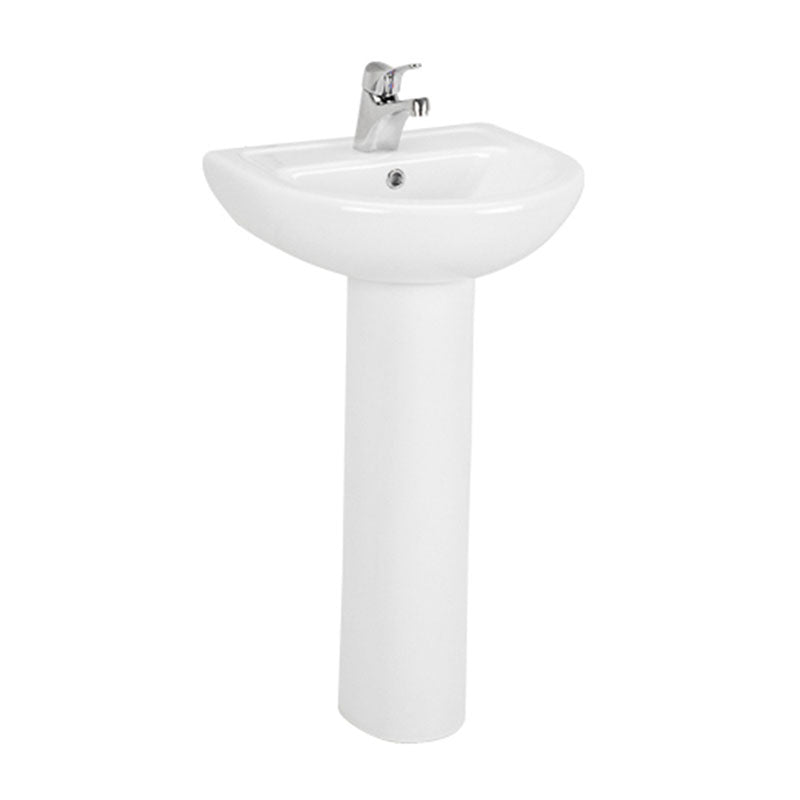 Argent Mode 460 Compact Wall Basin 1 Tap Hole Pedestal - Includes Pedestal - Gloss White - Cass Brothers
