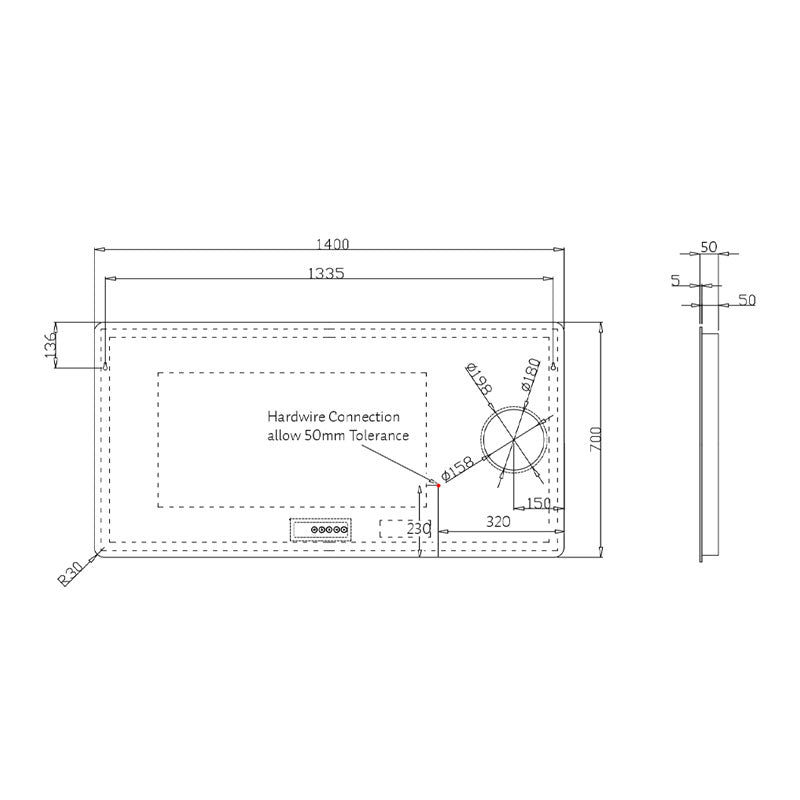 Argent Mondrian 1400 Smart LED Mirror with Bluetooth Speakers - Cass Brothers