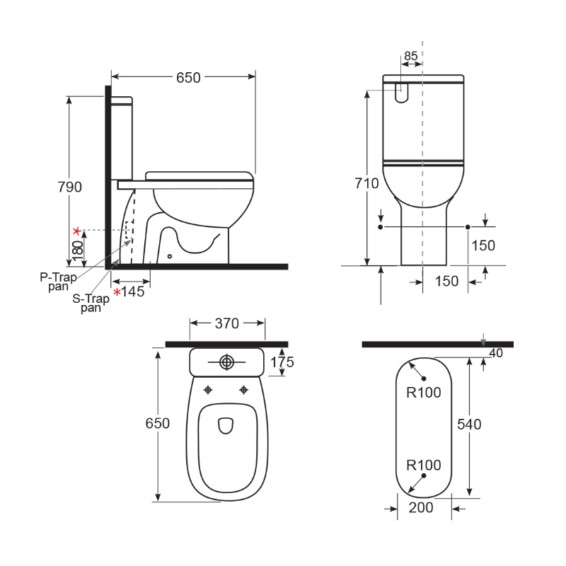 Argent Pace S-Trap Close Coupled Toilet with Hygienic Flush - Cass Brothers