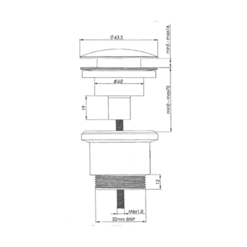 Argent Pop up waste 32mm 2 piece - Brushed Nickel - Cass Brothers