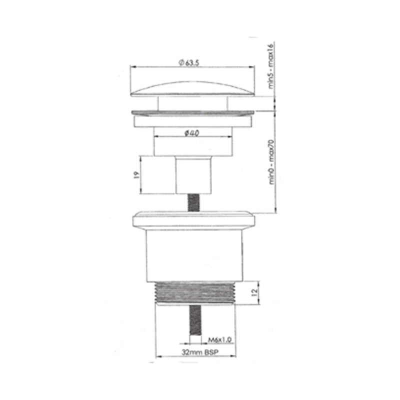 Argent Pop up Waste 32mm 2 piece - Chrome - Cass Brothers