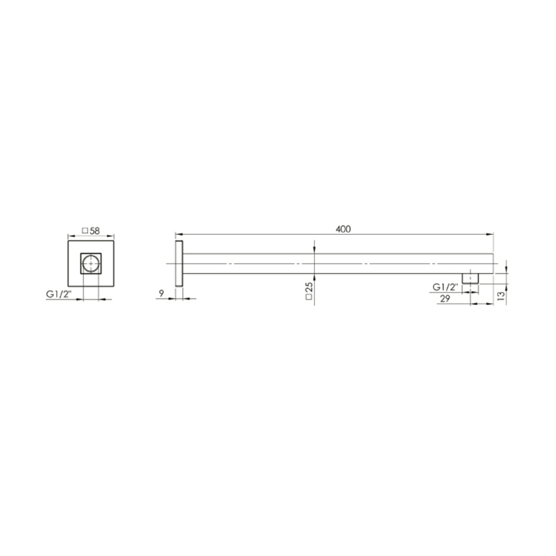 Argent Square Wall Arm with Square Flange 400mm - Chrome - Cass Brothers