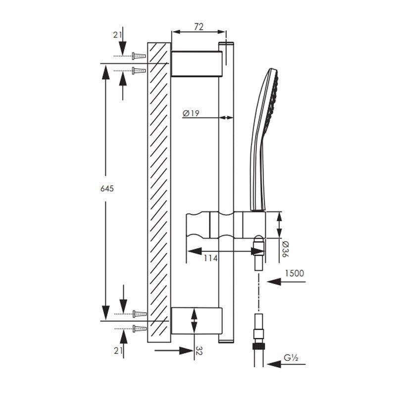 Argent Studio 120-700 Shower Rail Set - Chrome - Cass Brothers