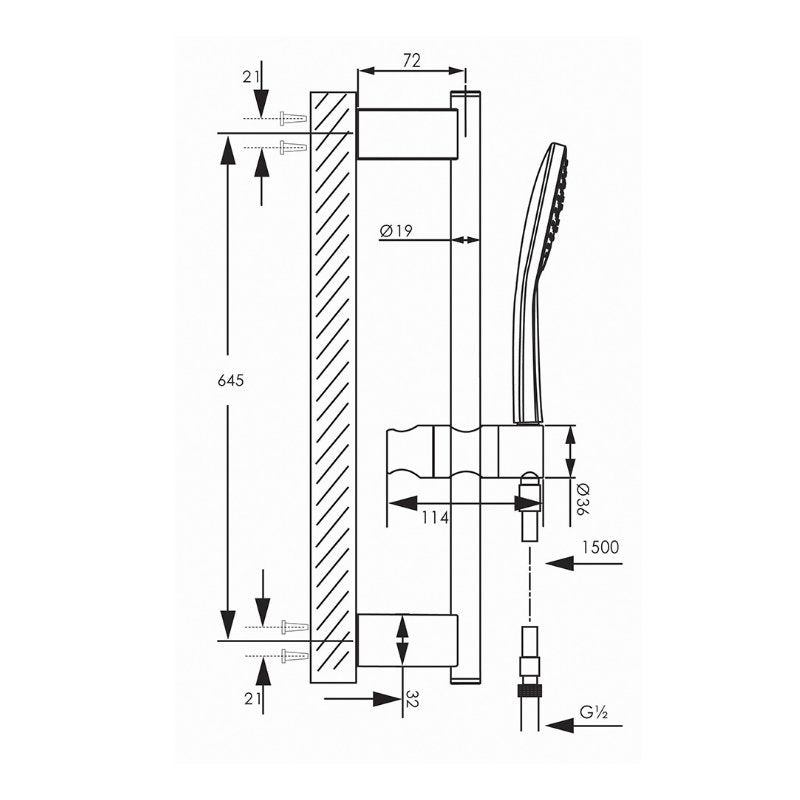 Argent Studio 120-700 Shower Rail Set - Gun Metal - Cass Brothers
