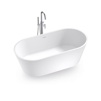 Argent Studio 1500mm Oval Cast Stone Freestanding Bath With Overflow - Silk White - Cass Brothers