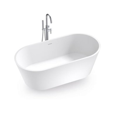 Argent Studio 1650mm Oval Cast Stone Freestanding Bath With Overflow - Silk White - Cass Brothers