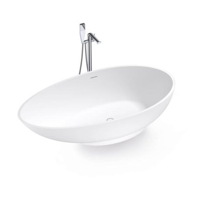 Argent Tempo 1780mm Oval Cast Stone Freestanding Bath With Overflow - Silk White - Cass Brothers