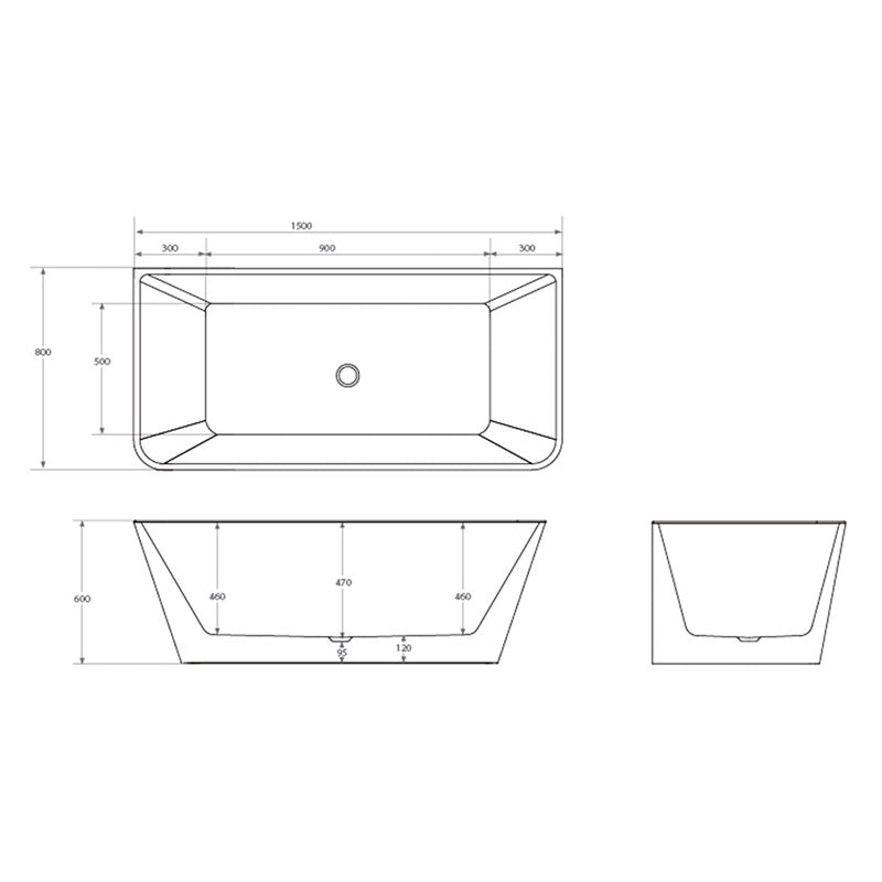 Argent Vista 1500mm Back To Wall Acrylic Freestanding Bath With Overflow - Gloss White - Cass Brothers