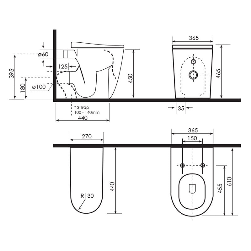Argent Vista HygienicFlush Wall Faced S&P Trap Toilet - Cass Brothers